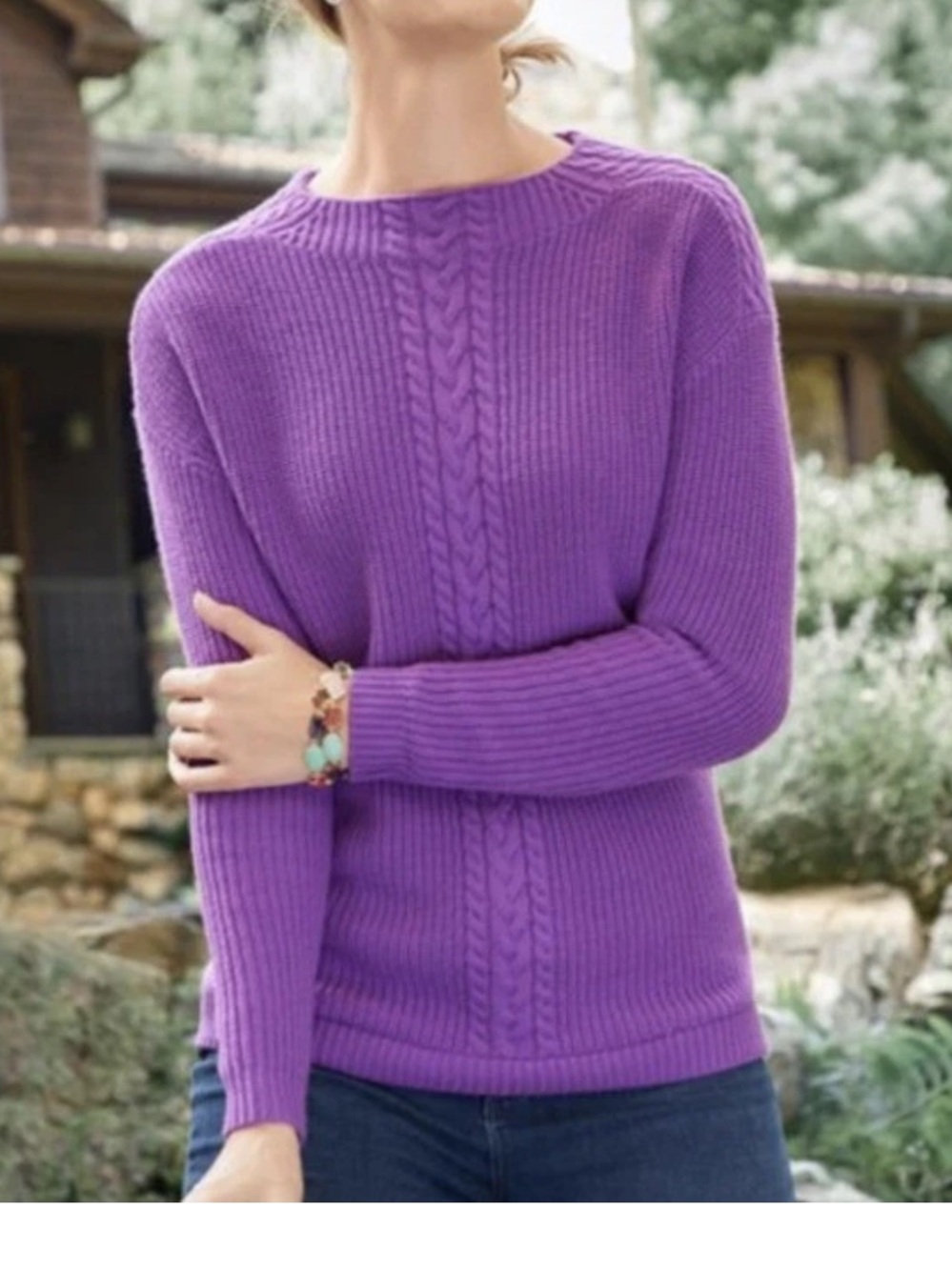 Talbots Mock Neck Cable Knit Sweater Purple Orchid Lambswool Blend Plus Sz 2X